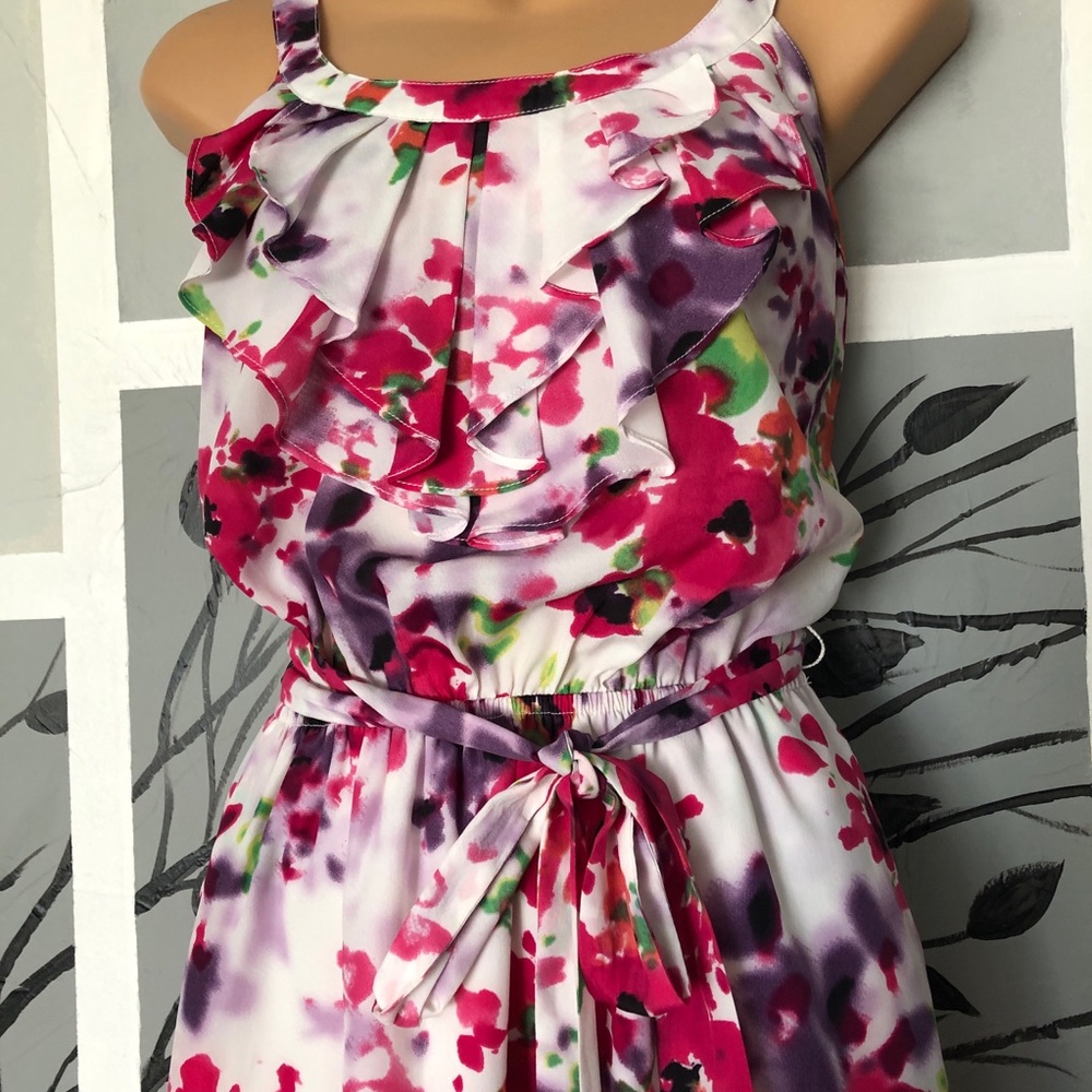 Express Multicolored Ruched Flowy Mini Sundress.  GD142 - Picture 5 of 8